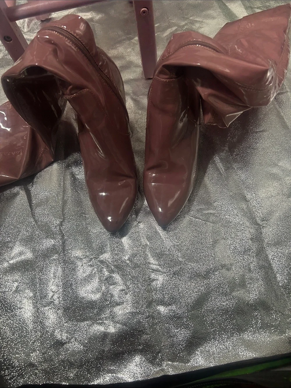 Wild Pair Dusty Rose Patent Over-the-Knee Block Heel Boots